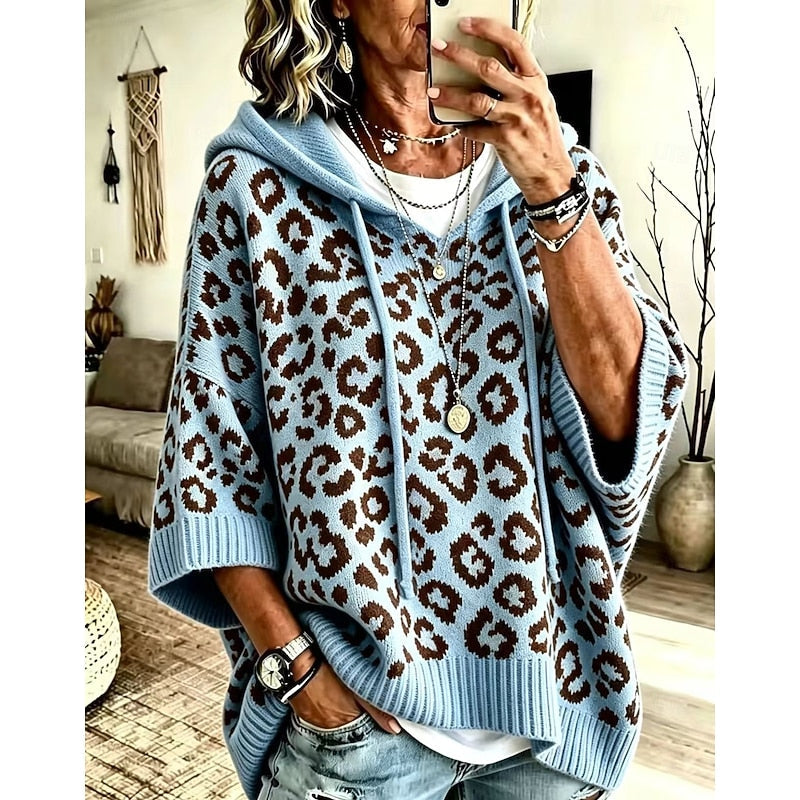 Capucine | Pull Poncho à Capuche Motif Léopard
